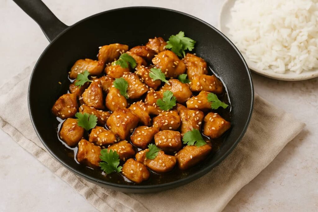 Poulet sauté au miel, soja et sésame : recette rapide et savoureuse Poulet sauté au miel, soja et sésame